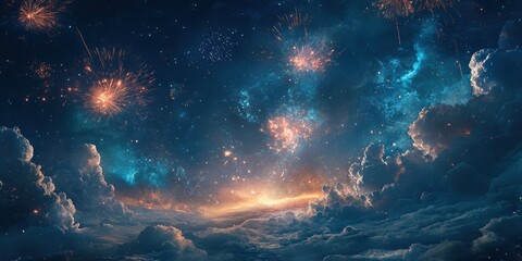 Fototapeta premium Fireworks banner