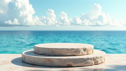 Obraz premium Stone podium on the ocean background for summer advertising