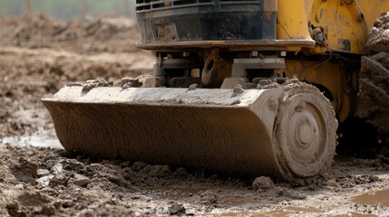 A tamper being used to compact sand and soil for a firm ground base