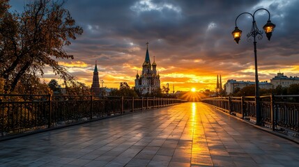 Fototapeta premium Stunning sunset over kremlin moscow landscape photography urban environment scenic view travel inspiration