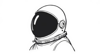 Fototapeta premium Black and white silhouette illustration of astronaut helmet on white background