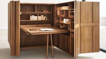 Fototapeta premium A versatile space-saving cabinet with a hidden dining table and storage compartments