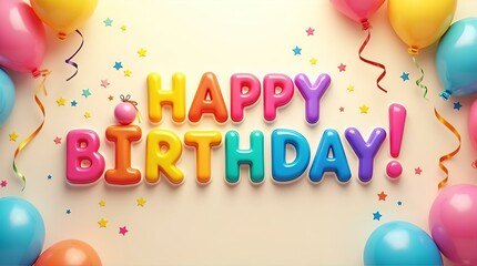 Bright Festive Happy Birthday Balloons Confetti Party Celebration Image