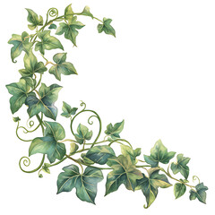 .Illustration of trees, leaves, grass and various botanical elements on a white background.