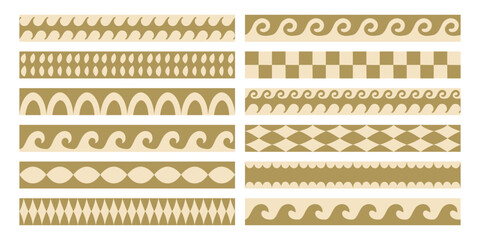 Vector border and frame element, pattern in simple floral wavy and groovy naive style, ocean and vacation theme,  flowers and plants, floral botanic hand drawn design templates, modern art prints
