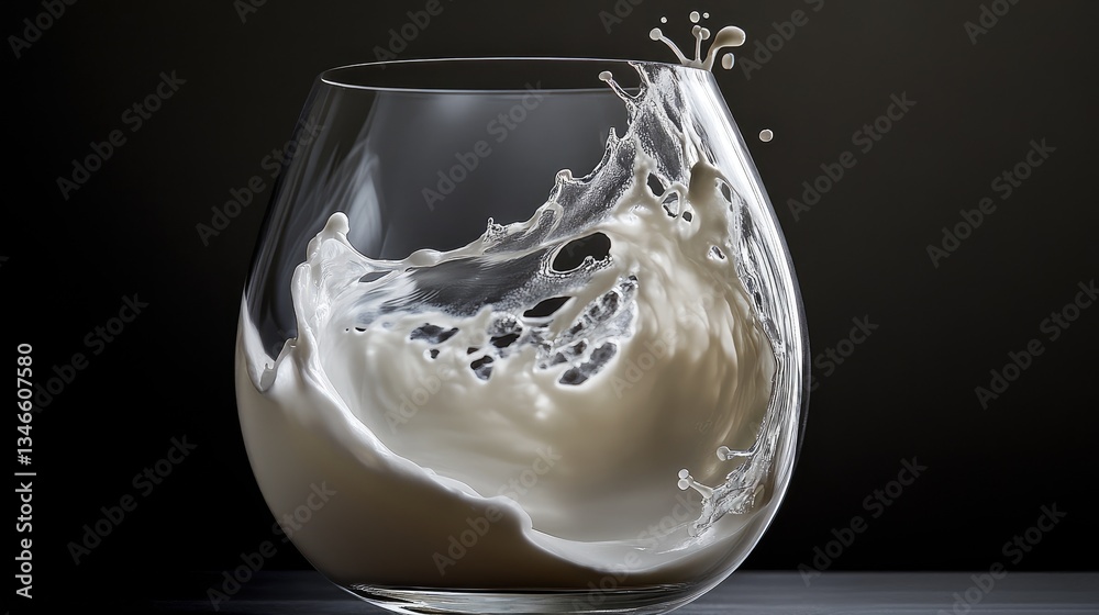 Aufkleber milk splashes elegantly into a glass, creating a creamy texture as it forms a perfect swirl against 
