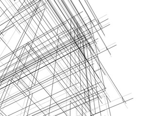 Modern Architectural Linear Wireframe 3d Sketch