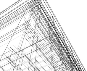 Modern Architectural Linear Wireframe 3d Sketch
