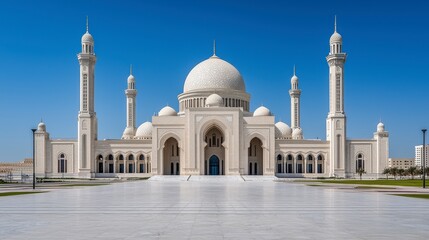 Majestic mosque architecture urban landscape religious structure serene environment panoramic view cultural heritage
