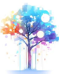 Obraz premium .Illustration of trees, leaves, grass and various botanical elements on a white background.