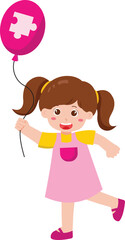 Cartoon Girl Holding Puzzle Balloon