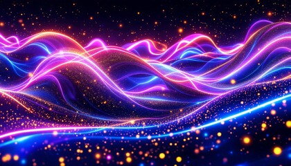 Abstract Digital Wavy Lines with Intertwined Magenta and Blue Light Trails