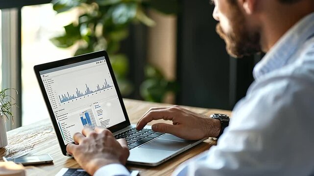 Scientist analyzing data on a laptop for research hypothesis