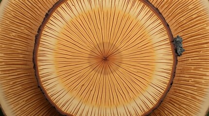 Close-Up Orange Brown Mushroom Gills Radial Pattern with Fly