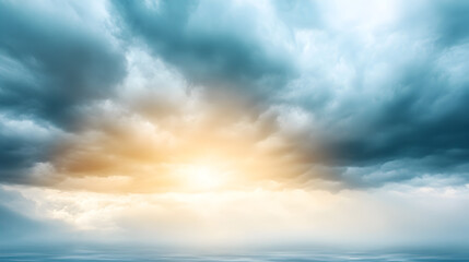 Obraz premium A dramatic blend of warm and cool tones in a dreamlike sky, mirrored in a soft water reflection. Ideal for wellness branding, surreal photography, and artistic backgrounds. Selective focus