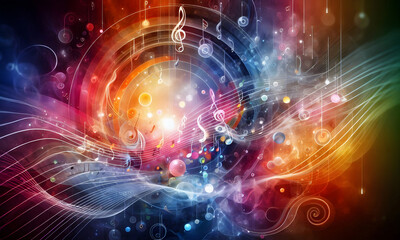 Obraz premium Bunter Hintergrund mit Musiknoten, Hintergrundbild oder Wallpeper, copy