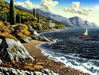Mediteranean seascape, generative AI