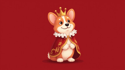 Naklejka premium Cute corgi wearing royal cape and crown, exuding charm and joy