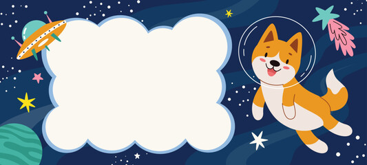 Space kids poster.Animal astronauts in among the stars and comets,Giraffe.A postcard, a flyer, an invitation.Vector cartoon flat illustration.