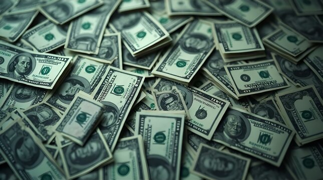 Scattered Green US Dollar Bills Cash Money Wealth