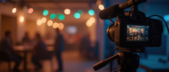 Capturing lively event with camera, showcasing blurred lights and people © Jari.art