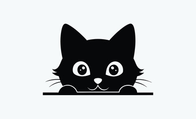 Black cat peeking, curious cat silhouette, pet vector illustration