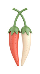 Illustration of chili peppers: one red one white crossing each other PNG on Transparent Background