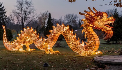 Obraz premium chinese dragon statue at night