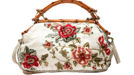 Botanical Charm: Handcrafted Floral Embroidered Handbag on white background