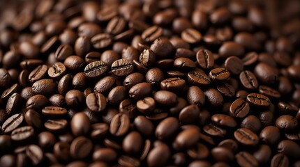 Rich Brown Roasted Coffee Beans - Detailed Close-Up of Aromatic Coffee Bean Pile Texture
