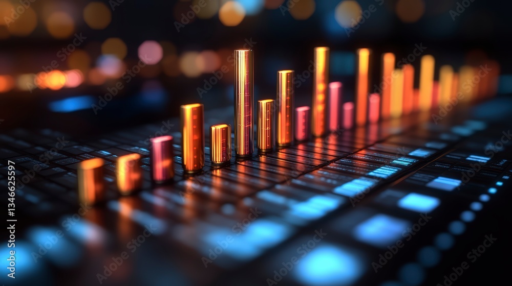 Aufkleber Computer keyboard with a 3d bar chart depicting an upward trend symbolizing business growth and success
