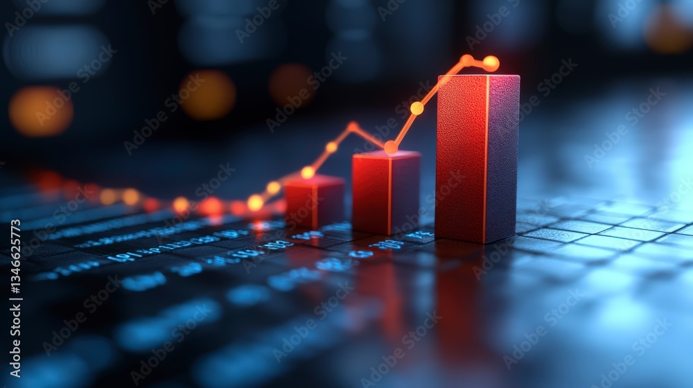 Fototapete A red bar chart positioned on a computer keyboard representing data analysis and business insights in a digital context