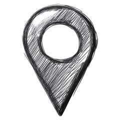 Hand-drawn location pin icon in chalk style. A rough, sketchy design representing navigation, maps, and geolocation. Location pin isolated, AI generated.  .