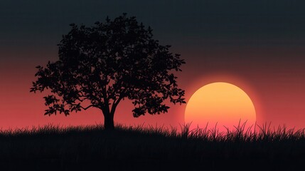 Lone Tree Silhouette at Sunset with Serene Landscape. (31)