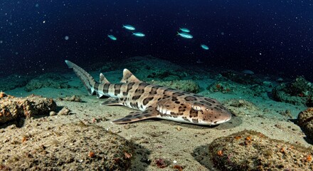Fototapeta premium A Blotchy Swellshark Lies Motionless on the Rocky Seabed