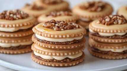  Stacked Pecan Shortbread Cookies with Nutty Topping