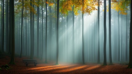 Sunbeams Illuminate Autumn Forest Path. (2)