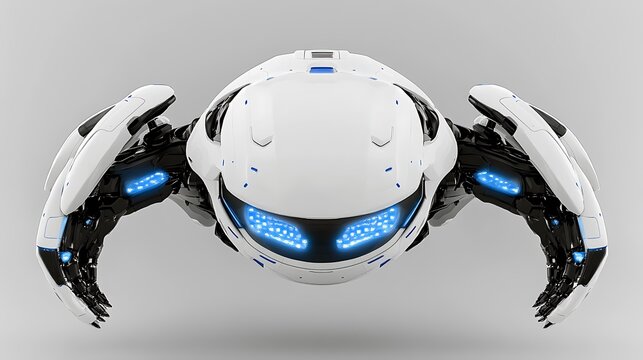 Futuristic robot head-on view.