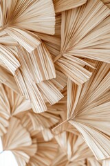 Close up image showing overlapping dried palm leaves in detail
