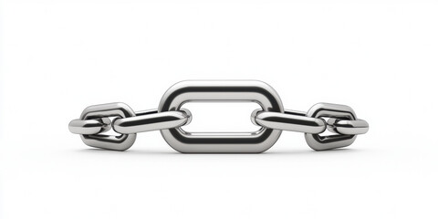 Obraz premium A minimalist, shiny metallic chain link displayed against a white background, emphasizing its strength and connection.