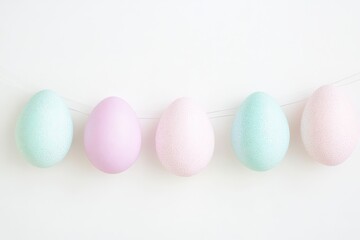 Obraz premium Luxurious Hanging Easter Eggs with Sparkling Rhinestones and Ribbons on Elegant Bokeh Background.