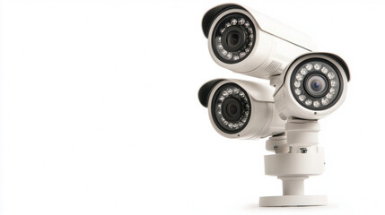 Three security cameras positioned together, designed for surveillance, featuring infrared night vision capabilities.