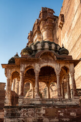 India. State of Rajasthan. Jodhpur. A beautifully carved pavilion adjoining Mehrangarh Fort (a...
