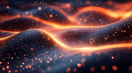 Abstract glowing orange wavy lines over dark background