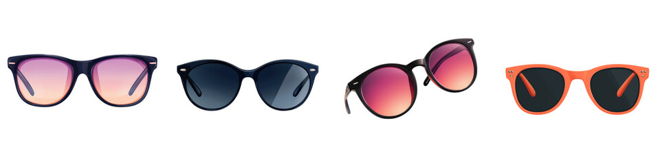 An assortment of modern trendy sunglasses in various shapes colors and styles   from bold vibrant frames to more classic sophisticated designs