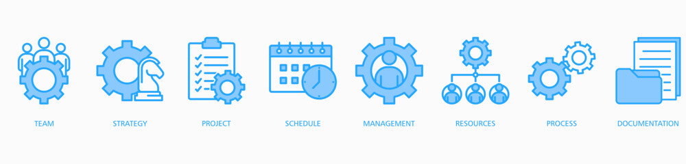 Work Flow web icon vector illustration concept with icon of team, strategy, project, schedule, management, resources, process and documentation   
 