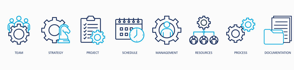 Work Flow web icon vector illustration concept with icon of team, strategy, project, schedule, management, resources, process and documentation   
 