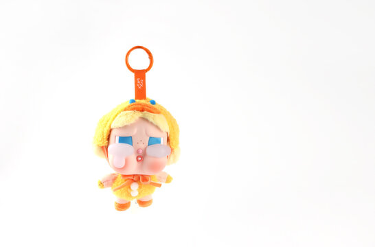 cute art toy crybaby cry again series keychain collection from Pop Mart blind box collectable cute toys display on white shelf with package of Popmart at Pop mart store during new release event