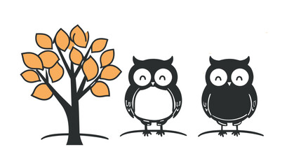 Fototapeta premium Adorable Owl Character Playing on a Tree – Cute Forest Scene