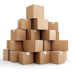 Obraz premium Pyramid stack of cardboard boxes isolated on white background. Brown parcel boxes in pyramid shape. Warehouse cardboard box stack